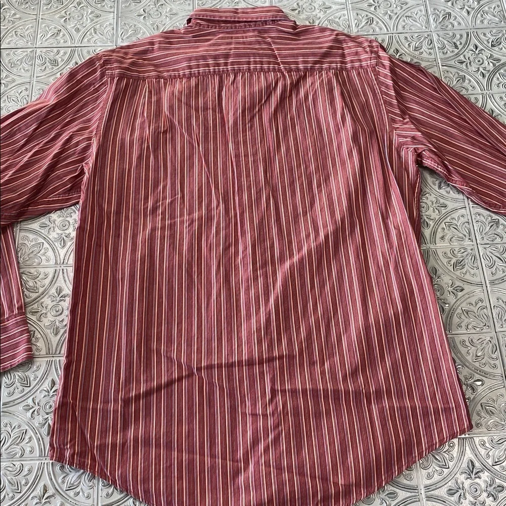 Banana Republic Mens Dress Shirt Coral Pink Striped Small